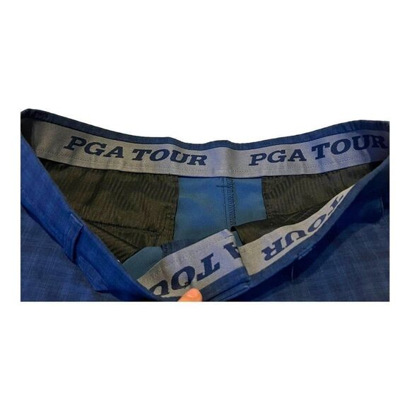 Navy Blue Plaid PGA Tour Golf Shorts Men’s Size 34 Flat Front Pockets Sport - Picture 3 of 7